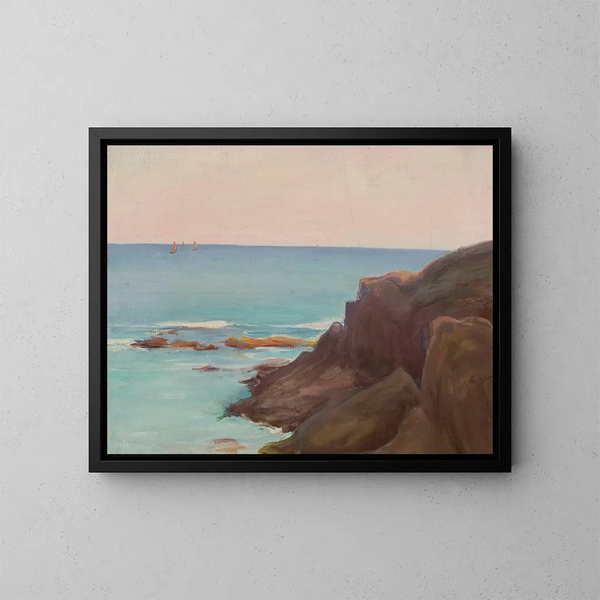 Meereslandschaft mit drei kleinen Booten - Władysław Ślewiński — gerahmtes Bild an der Wand