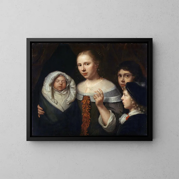 Portrait einer jungen Frau mit drei Kindern - Wallerant Vaillant — gerahmtes Bild an der Wand