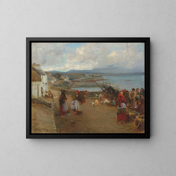 Das Leben in Connemara an einem Markttag - Walter Frederick Osborne — gerahmtes Bild an der Wand