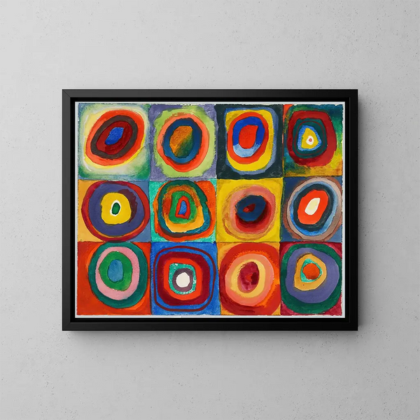 Quadrate mit konzentrischen Kreisen - Wassily Kandinsky — gerahmtes Bild an der Wand