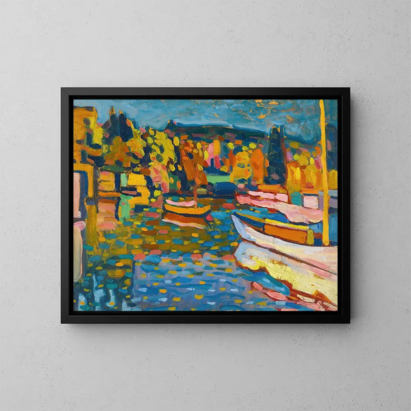 Studie für Herbstlandschaft mit Booten - Wassily Kandinsky — gerahmtes Bild an der Wand