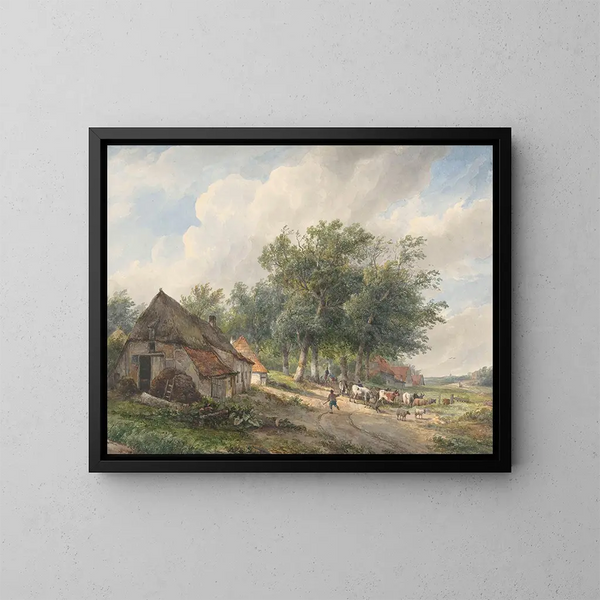 Landschaft mit Bauernhöfen und Vieh - Wijnand Nuyen — gerahmtes Bild an der Wand