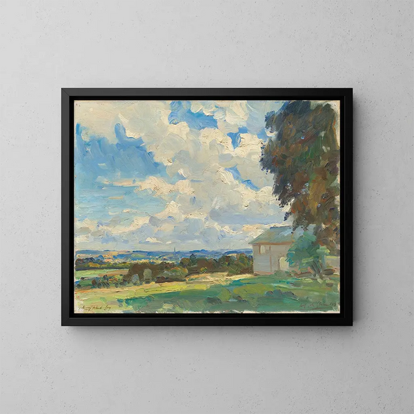 Die Kathedrale von Salisbury von einem Feld über Wilton - Wilfrid Gabriel de Glehn — gerahmtes Bild an der Wand