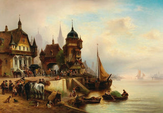 Wilhelm Alexander Meyerheim - A lively scene in the harbour.webp