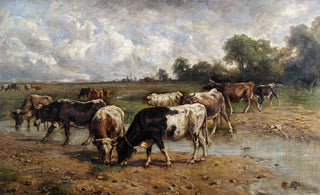 Wilhelm Frey - Rinderherde an einer Wasserstelle in weiter Landschaft.webp