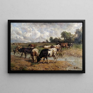 Wilhelm Frey - Rinderherde an einer Wasserstelle in weiter Landschaft.webp