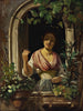 Frau italienisch grüßend von einem Fenster, Ende der 1850er Jahre - Wilhelm Marstrand — Ansicht des Kunstwerks