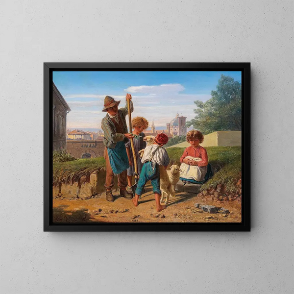 Kinder von Bauern vor den Toren Florenz - Wilhelm Richter — gerahmtes Bild an der Wand