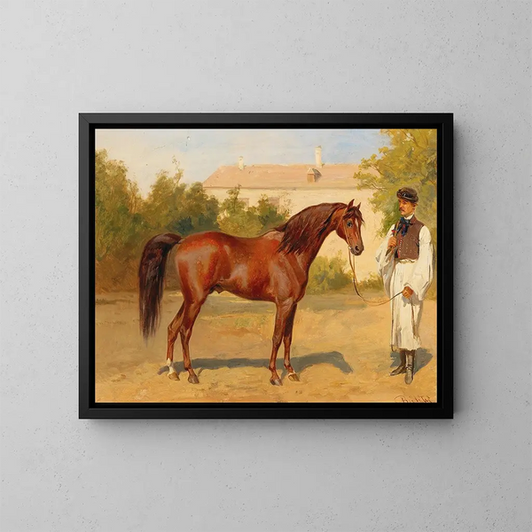 Rennpferd mit einem ungarischen Stallburschen - Wilhelm Richter — gerahmtes Bild an der Wand