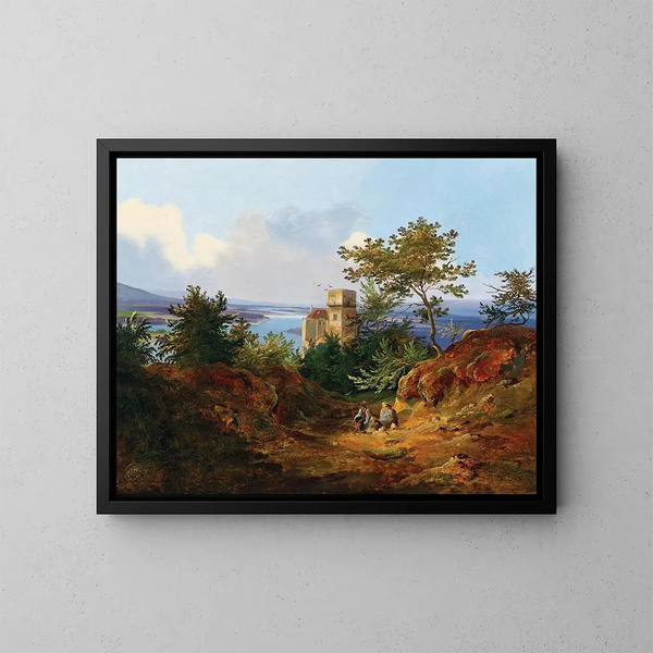 Ansicht des Donautals mit den Ruinen von Greifenstein - Wilhelm Steinfeld — gerahmtes Bild an der Wand