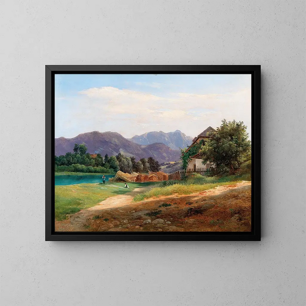 Landschaft mit gelagertem Holz - Wilhelm Steinfeld — gerahmtes Bild an der Wand