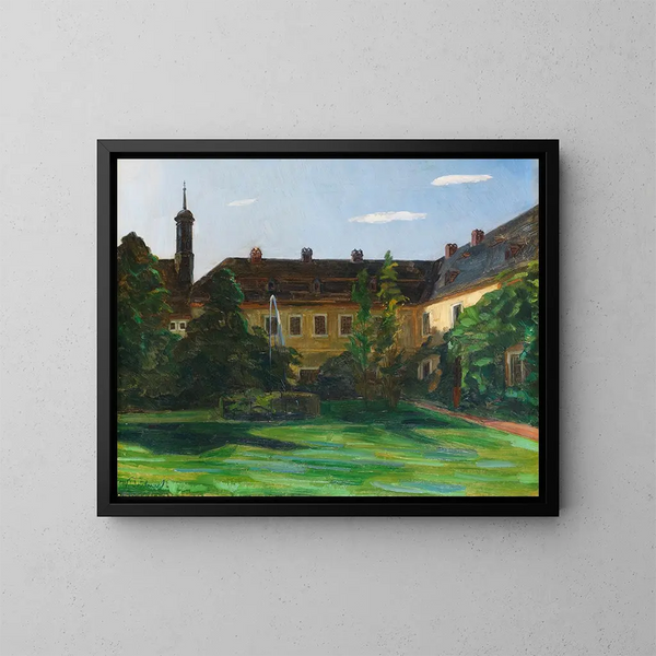Hof des Neuburger Klosters mit Brunnen II - Wilhelm Trübner — gerahmtes Bild an der Wand