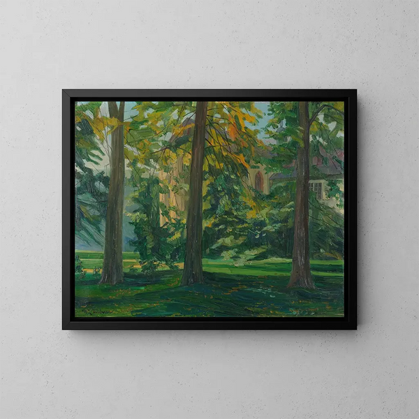 Chapelle de Neuburg avec trois arbres II - Wilhelm Trübner — gerahmtes Bild an der Wand
