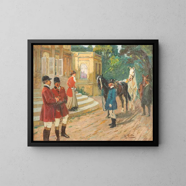 Abfahrt zur Jagd - Wilhelm Velten — gerahmtes Bild an der Wand