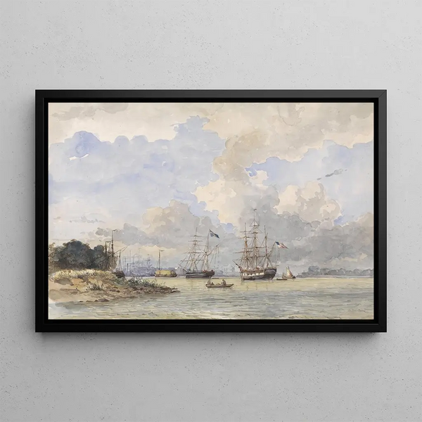 Willem Anthonie van Deventer - Maas voor Rotterdam met een Amerikaans en Zweeds schip.webp