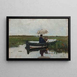 Willem Bastiaan Tholen - A painter at work in a boat possibly the artist Paul Joseph Constantin Gabril.webp