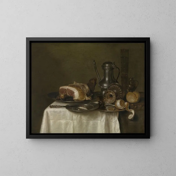 Stillleben mit Schinken und Brot - Willem Claesz Heda — gerahmtes Bild an der Wand