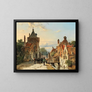 Willem Koekkoek - A View of a Netherlandish Town with Figures Chattering.webp