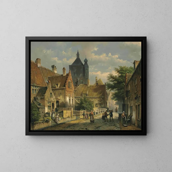 Dorf auf einer sonnigen niederländischen Straße - Willem Koekkoek — gerahmtes Bild an der Wand
