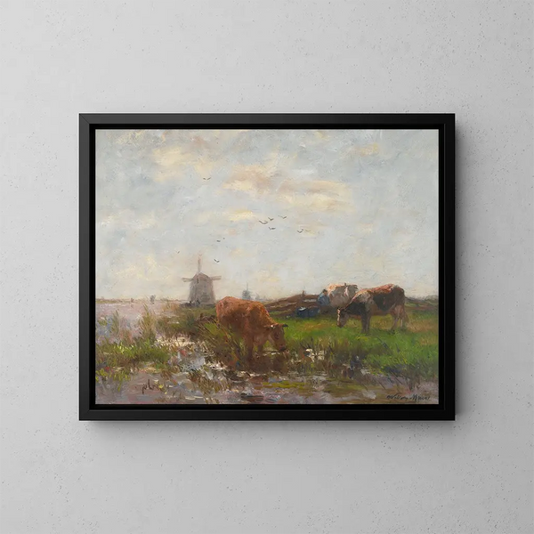 Bétail paissant au bord de l'eau - Willem Maris — gerahmtes Bild an der Wand