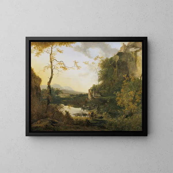Italienisches Landschaftsgemälde mit einem Pool - Willem de Heusch — gerahmtes Bild an der Wand