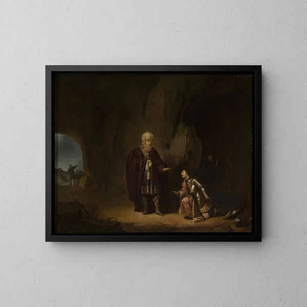 Saül und David in der Grotte von En-Gedi - Willem de Poorter — gerahmtes Bild an der Wand