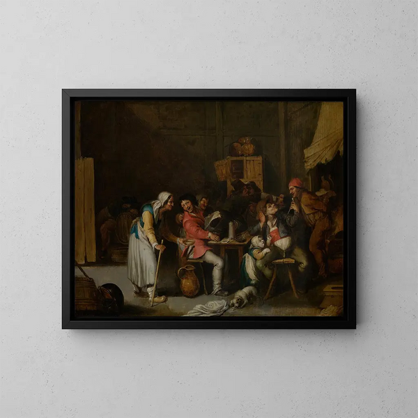 Frau Bettler in einer Taverne - Willem van Herp — gerahmtes Bild an der Wand