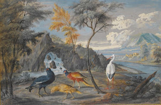 Willem van Royen II - A stork a pheasant a blackcock and another bird in a landscape.webp