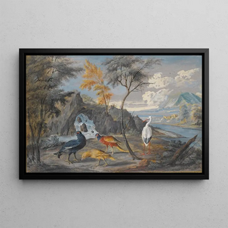 Willem van Royen II - A stork a pheasant a blackcock and another bird in a landscape.webp