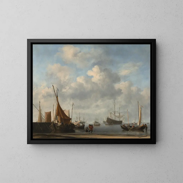 Eingang eines niederländischen Hafens - Willem van de Velde der Jüngere — gerahmtes Bild an der Wand