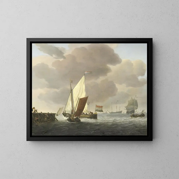 Bateaux près de la côte par temps venteux - Willem van de Velde le Jeune — gerahmtes Bild an der Wand