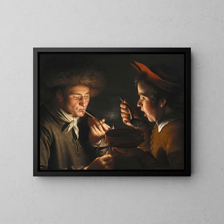 Willem van der Vliet - A Man Smoking And Another Man Eating By Candlelight.webp