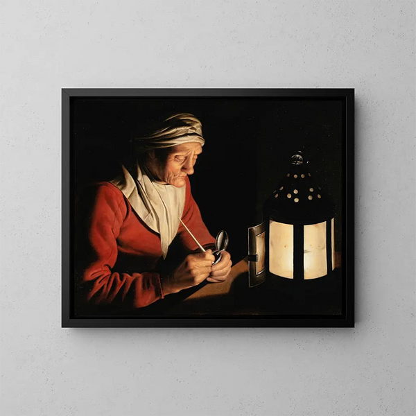Eine alte Frau im Kerzenschein - Willem van der Vliet — gerahmtes Bild an der Wand