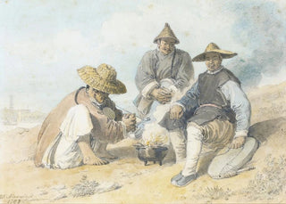 William Alexander - Three Chinese Figures Smoking The Bridge Pagoda Shanghai Beyond.webp