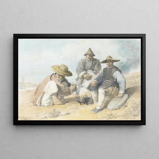 William Alexander - Three Chinese Figures Smoking The Bridge Pagoda Shanghai Beyond.webp
