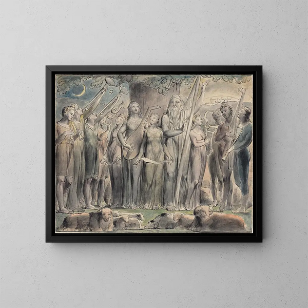 Job und seine Familie wiederhergestellt im Wohlstand - William Blake — gerahmtes Bild an der Wand