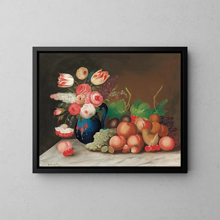 Stillleben mit Früchten und Blumen - William Buelow Gould — gerahmtes Bild an der Wand