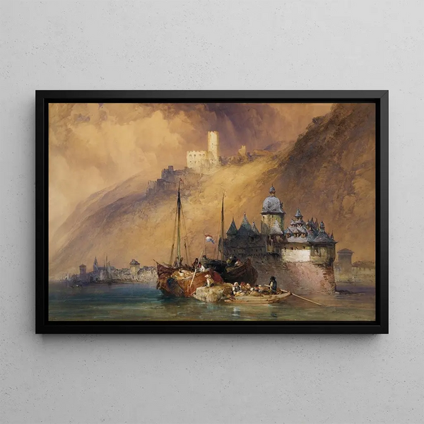 Das Schloss Pfalz am Rhein - William Callow — gerahmtes Bild an der Wand