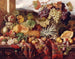 Natur stillleben mit verschiedenen Früchten und Teppich mit Landschaft im Hintergrund - William Duffield — Ansicht des Kunstwerks