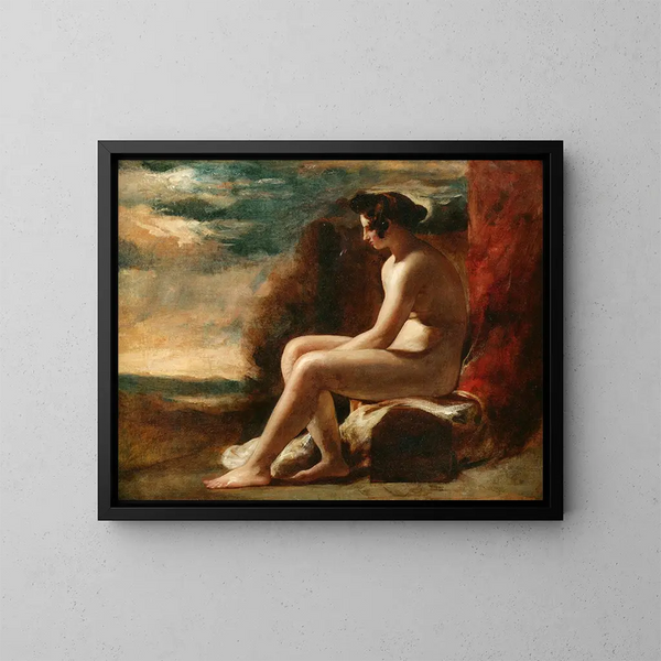 Nackter sitzend in einer Landschaft - William Etty — gerahmtes Bild an der Wand