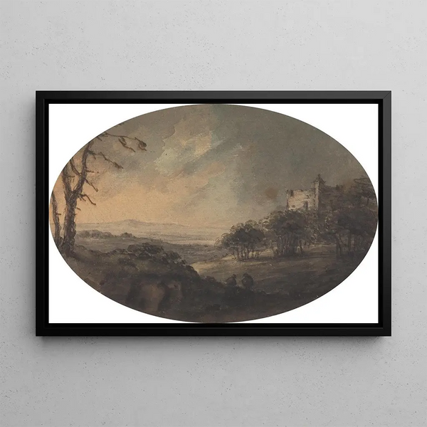 William Gilpin - Landscape with Two Men on a Hill and a Castle in the Distance.webp
