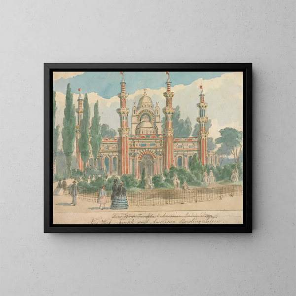 Tempel der Pyrotechnik und Saloon des amerikanischen Gebäudes - William Henry Brooke — gerahmtes Bild an der Wand