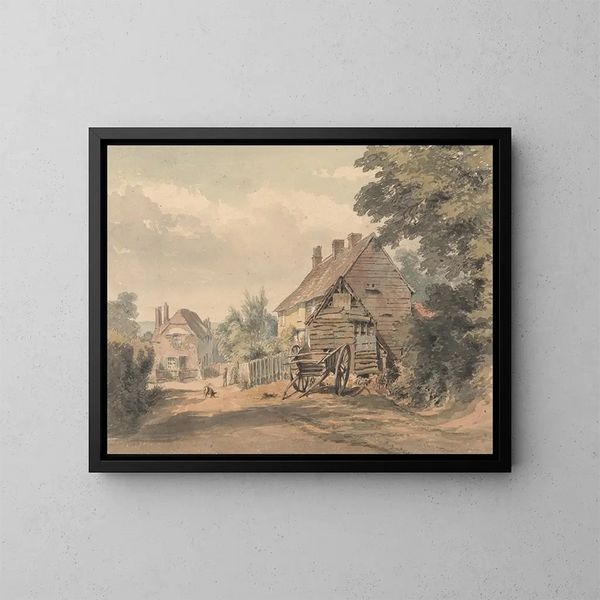 Eine Straße in einem Dorf auf dem Land - William Henry Hunt — gerahmtes Bild an der Wand