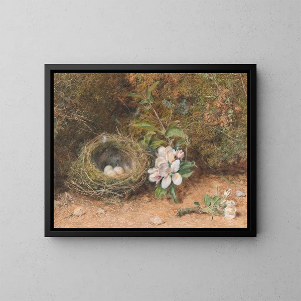 Nest aus Vögeln mit Apfelblütenzweigen - William Henry Hunt — gerahmtes Bild an der Wand