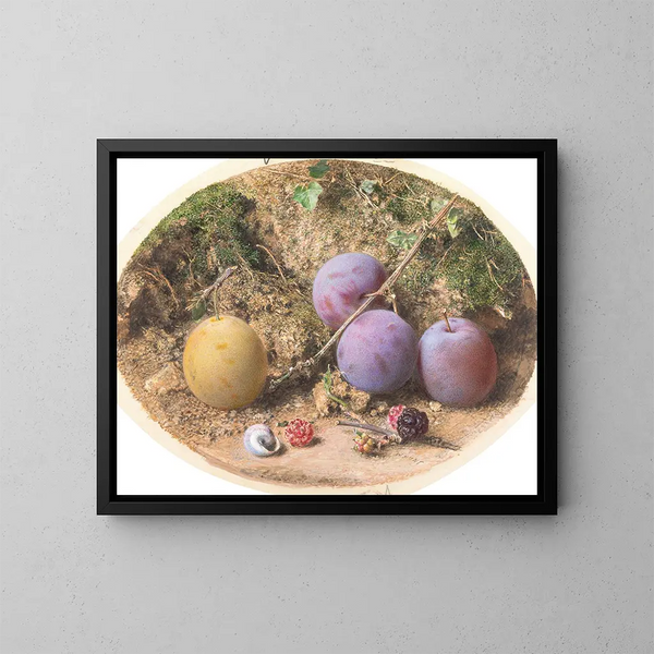 Pflaumen und Brombeeren - William Henry Hunt — gerahmtes Bild an der Wand