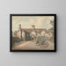 Ein Junge, der im Garten eines Landhauses Trommel spielt - William Henry Pyne — gerahmtes Bild an der Wand