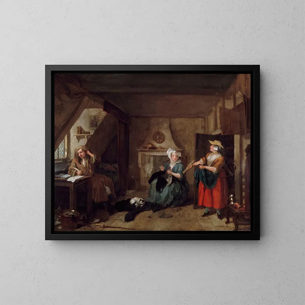 Der Dichter in Not - William Hogarth — gerahmtes Bild an der Wand