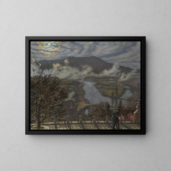 Ansicht von einer Terrasse aus mit nächtlichem Flusslandschaft - William Holman Hunt — gerahmtes Bild an der Wand