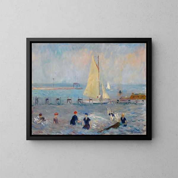Meereslandschaft mit sechs Schwimmern in Bellport - William James Glackens — gerahmtes Bild an der Wand