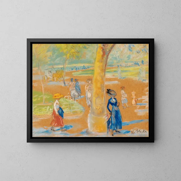 Frau mit einem Regenschirm in Washington Square - William James Glackens — gerahmtes Bild an der Wand